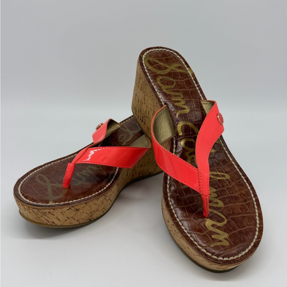 Sam Edelman Coral Patent Wedge Thong Sandals